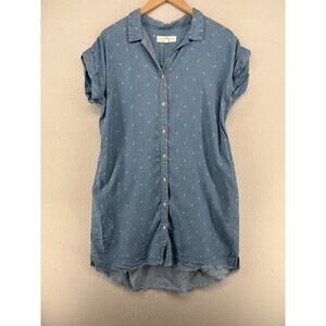 THREAD SUPPLY Dress M Chambray Shirtdress Fringed Wash Blue